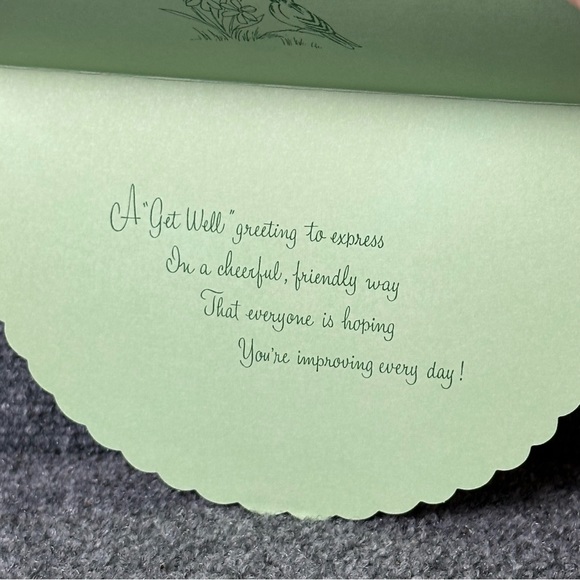 Vintage GET WELL greeting card birds Robin Quality Crest crescent shape 7.5x5 - Picture 4 of 9